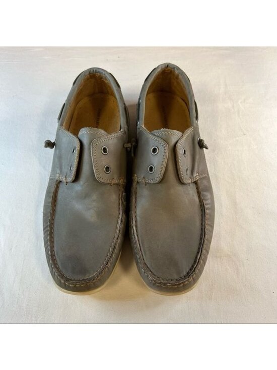 John Varvatos Men\'s Schooner Distressed Gray Leather Slip On Moccassin Sz 9
